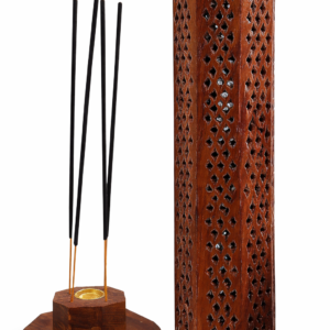 Handcrafted Wooden Incense Holder Temple Tower – Sheesham Wood Agarbatti Stand with Ash Catcher Storage Box for Home, Mandir & Meditation Decor (Brown)