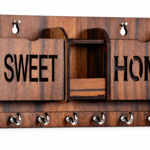 Handcrafted Wooden Key Holder with 6 Hooks – Wall Mounted Key Organizer for Home, Office & Kitchen Decor