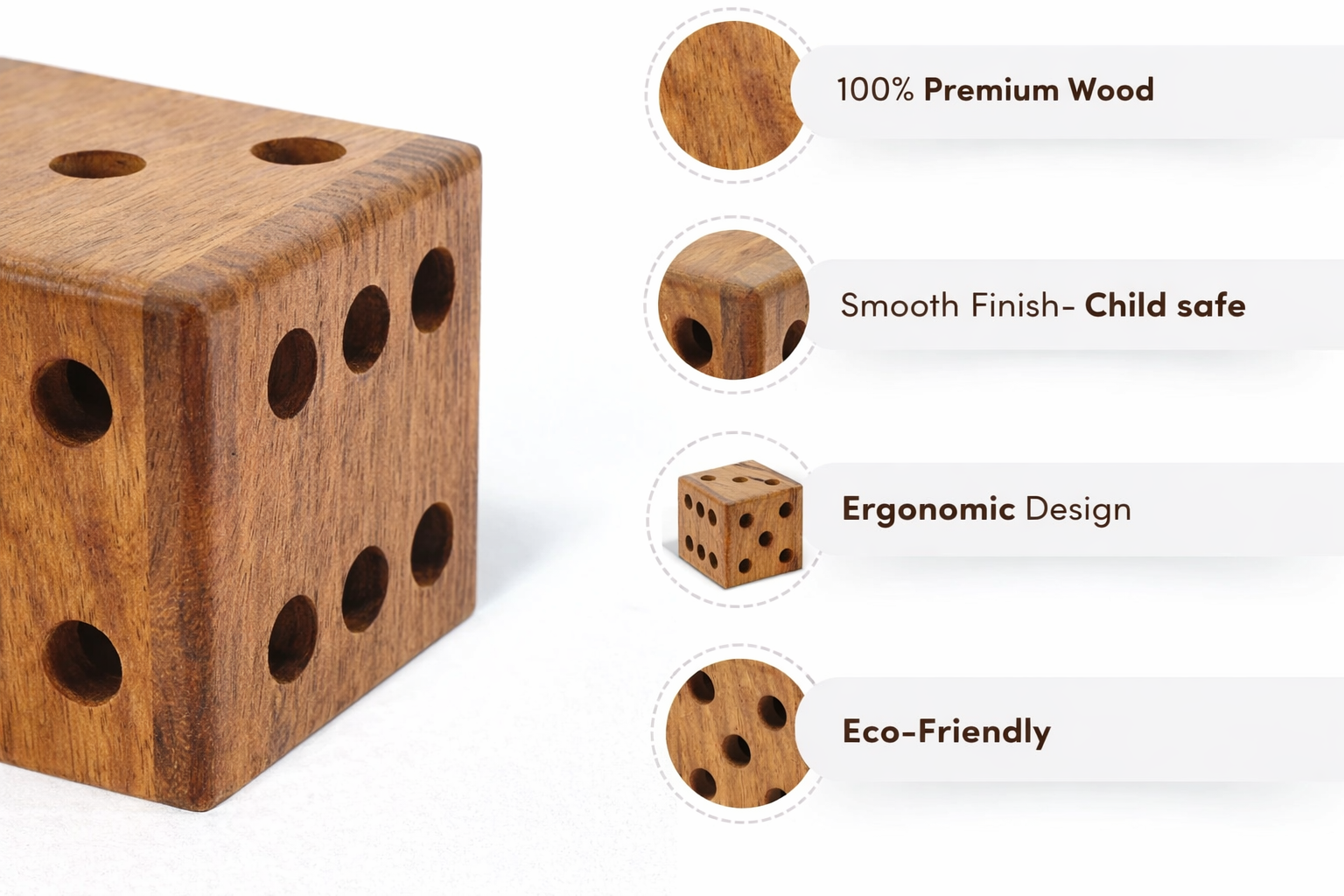 Dice Shape Wooden Pen Holder Organizer Showpiece – Handcrafted Desk Organizer for Office & Home Decor (5.5 cm, Brown) - Image 3
