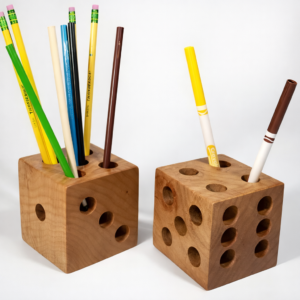 Dice Shape Wooden Pen Holder Organizer Showpiece – Handcrafted Desk Organizer for Office & Home Decor (5.5 cm, Brown)