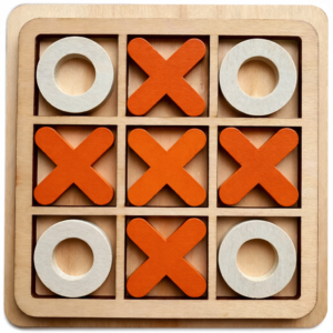 Wooden Tic Tac Toe Game Showpiece – Multicolor Decorative Board Game for Table Decor, Kids & Adults (12 cm)