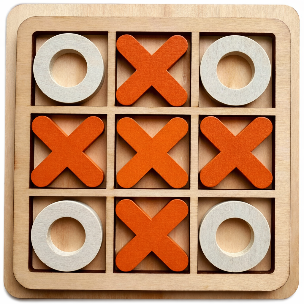 Wooden Tic Tac Toe Game Showpiece – Multicolor Decorative Board Game for Table Decor, Kids & Adults (12 cm)
