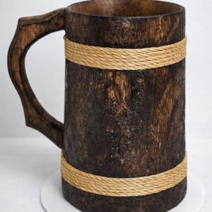 Handcrafted Wooden Beer Mug Showpiece – Bamboo Decorative Mug for Home & Table Decor (16.5 cm, Brown)