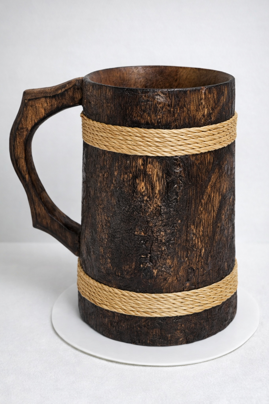 Handcrafted Wooden Beer Mug Showpiece – Bamboo Decorative Mug for Home & Table Decor (16.5 cm, Brown)